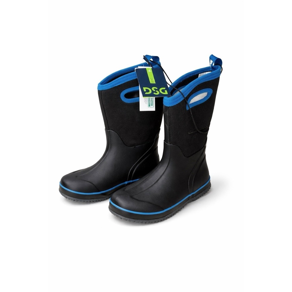 DSG Rubber Rain Boots Neoprene Lined Waterproof Black Blue Size 5 NWT
